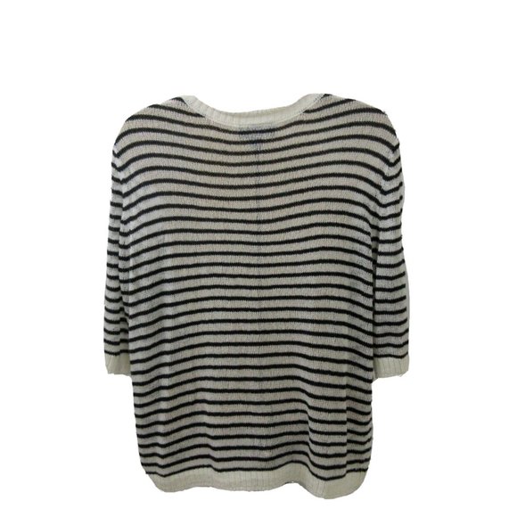 AB Studio Open Front Cardigan Sweater Sz Large Black & White Stripes Short Sleev - Picture 3 of 7